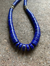 Load image into Gallery viewer, Sterling Silver Lapis Heishi Bead Necklace. 18 inch