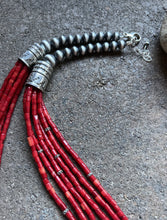 Load image into Gallery viewer, Sterling Silver Multi Strand Red Coral Bead Necklace 24 Inch