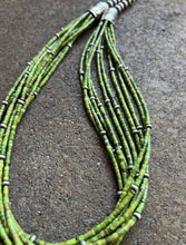Load image into Gallery viewer, Sterling Silver Multi Strand Green Turquoise Heishi Bead Necklace. 22 inch