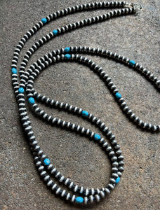 60” Sterling Silver Sleeping Beauty Turquoise 6mm Pearls Bead Necklace