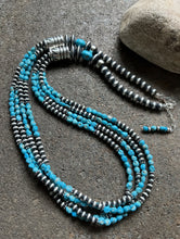 Load image into Gallery viewer, Sleeping Beauty Turquoise Multi Strand Sterling Silver Bead Necklace 28 inch