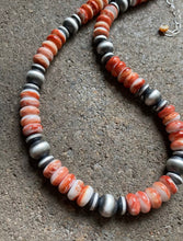Load image into Gallery viewer, Sterling Silver Spiny Oyster W Navajo Pearls Bead Necklace. 16 inch