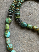 Load image into Gallery viewer, Sterling Silver Green Turquoise Bead Necklace. 26 inch