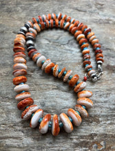 Load image into Gallery viewer, Sterling Silver Graduated Spiny Oyster Turquoise Bead Necklace 25 inch