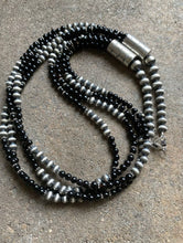 Load image into Gallery viewer, Sterling Silver Multi Strand Black Onyx W Navajo Pearls Bead Necklace. 25.5 Inch