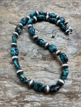 Load image into Gallery viewer, Sterling Silver Turquoise Nuggets Pearls Bead Necklace. 19 inch