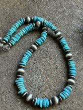 Load image into Gallery viewer, Sterling Silver Blue Turquoise W Pearls Bead Necklace 18 inch