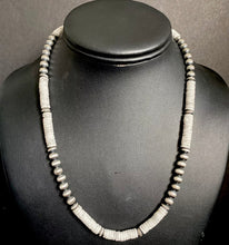 Load image into Gallery viewer, Sterling Silver White Buffalo Turquoise W Navajo Pearls Bead Necklace. 18 inch