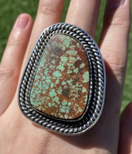 Load image into Gallery viewer, Native American Sterling Silver Green Royston Turquoise Adjustable Ring. CY