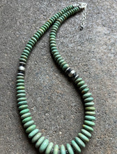 Load image into Gallery viewer, Sterling Silver Graduated Green Turquoise Bead Necklace. 18 inch