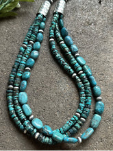 Load image into Gallery viewer, Sterling Silver Multi Strand Turquoise W Pearls Bead Necklace. 24 inch