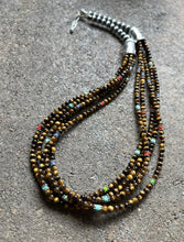 Load image into Gallery viewer, Sterling Silver Multi Strand Stone Tiger’s Eye Bead Necklace. 22 Inch.