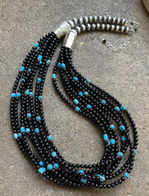 Load image into Gallery viewer, Sterling Silver Multi Strand Black Onyx with Turquoise Bead Necklace. 24 Inch