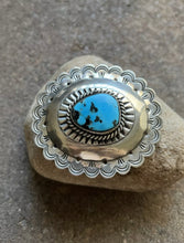 Load image into Gallery viewer, Native American Sterling Silver Turquoise Belt Buckle. CY