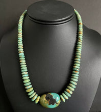 Load image into Gallery viewer, Sterling Silver Graduated Green Turquoise Bead Necklace. 18 inch