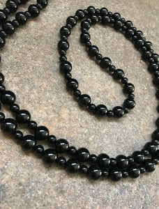 Sterling Silver Black Onyx Bead Necklace. 47 inch