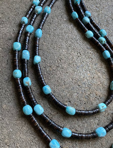 Sterling Silver Layered Multi Strand Turquoise Nuggets Bead Necklace 27 Inch.