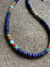 Load image into Gallery viewer, Sterling Silver Lapis Multi Stone Bead Necklace. 18 inch. Gift