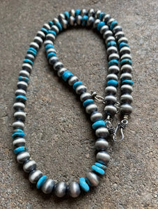 Sterling Silver Turquoise Navajo Pearls Bead Necklace. 24 inch