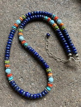 Load image into Gallery viewer, Sterling Silver Lapis Multi Stone Bead Necklace. 18 inch. Gift