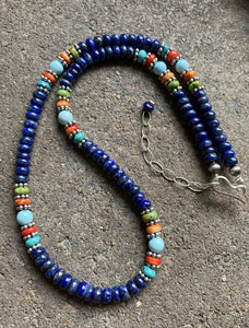 Sterling Silver Lapis Multi Stone Bead Necklace. 18 inch. Gift