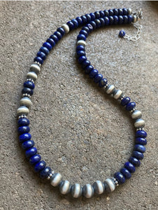 Sterling Silver Lapis W Pearls Bead Necklace. 18 inch