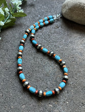 Load image into Gallery viewer, Sterling Silver Graduated Blue Turquoise Spiny Oyster Bead Necklace 20 Inch