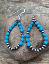 Load image into Gallery viewer, Sterling Silver Sleeping Beauty Turquoise W Navajo Pearls Earrings.