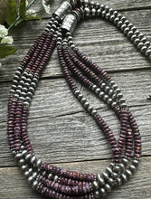 Load image into Gallery viewer, Sterling Silver Multi Strand Purple Spiny Oyster Pearls Bead Necklace. 30 inch