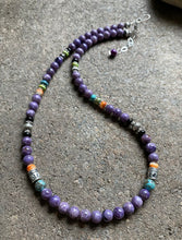 Load image into Gallery viewer, Sterling Silver Charoite Multi Stone Bead Necklace. 18.25 inch