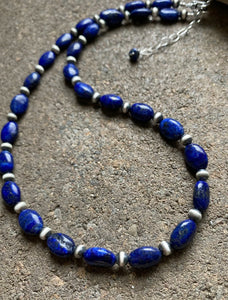 Sterling Silver Lapis W Pearls Bead Necklace. 18 inch