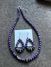 Load image into Gallery viewer, Sterling Silver Purple Charoite Bead Necklace W Earrings Set. Gift 18 Inch