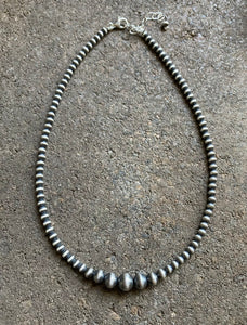 Sterling Silver 4mm Graduated Navajo Pearls Bead Necklace. 14 inch Choker