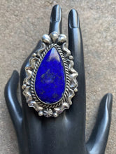 Load image into Gallery viewer, Native American Sterling Silver Lapis Adjustable Ring. CY