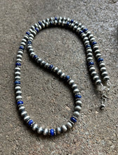 Load image into Gallery viewer, Sterling Silver Blue Lapis W 6mm Pearls Bead Necklace. 24 inch