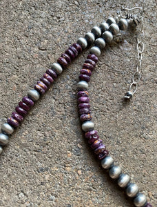 Sterling Silver Purple Spiny Oyster W Pearls Bead Necklace. 18 inch