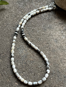 Sterling Silver White Buffalo Turquoise Bead W Pearls Necklace. 18 inch