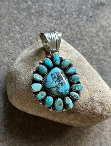 Native American Sterling Silver Turquoise Cluster Pendant. KY