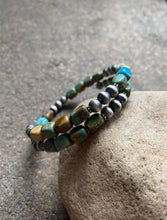 Load image into Gallery viewer, Sterling Silver Blue Green Turquoise Wrap Spiral Bead Bracelet. Free size