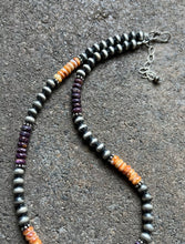 Load image into Gallery viewer, Sterling Silver Orange Purple Spiny Oyster W Pearls Bead Necklace 16 inch