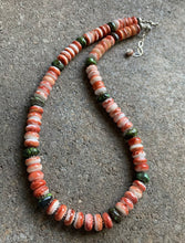 Load image into Gallery viewer, Sterling Silver Spiny Oyster Green Turquoise Bead Necklace. 18 inch