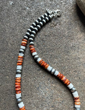 Load image into Gallery viewer, Sterling Silver Spiny Oyster White Bead Necklace. 18 inch