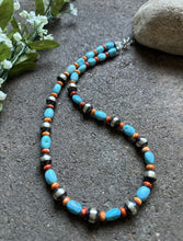 Load image into Gallery viewer, Sterling Silver Graduated Blue Turquoise Spiny Oyster Bead Necklace 20 Inch