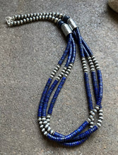 Load image into Gallery viewer, Sterling Silver Multi Strand Lapis W Pearls Bead Necklace. 28 inch