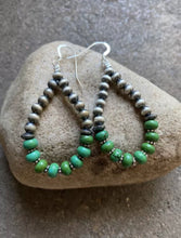 Load image into Gallery viewer, Sterling Silver Green Turquoise W Pearls Bead Loop Earrings.