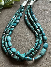 Load image into Gallery viewer, Sterling Silver Multi Strand Turquoise W Pearls Bead Necklace. 24 inch