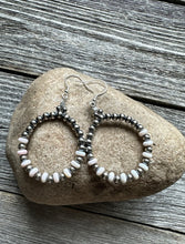 Load image into Gallery viewer, Sterling Silver Pink Conch W Pearls Bead Hoop Earrings. 2.5 Inch.