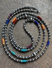 Load image into Gallery viewer, Long Sterling Silver Multi Stone Bead Necklace. 60 inch