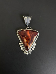 Native American Sterling Silver Orange Spiny Oyster Pendant. MM