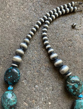 Load image into Gallery viewer, Sterling Silver Turquoise Nuggets Navajo Pearls Bead Necklace. 18 inch